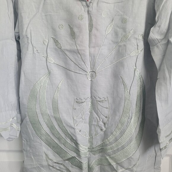 NEW AETHER CONCEPT Women's Linen Collared Shirt Gray/Green Size S - Picture 2 of 7